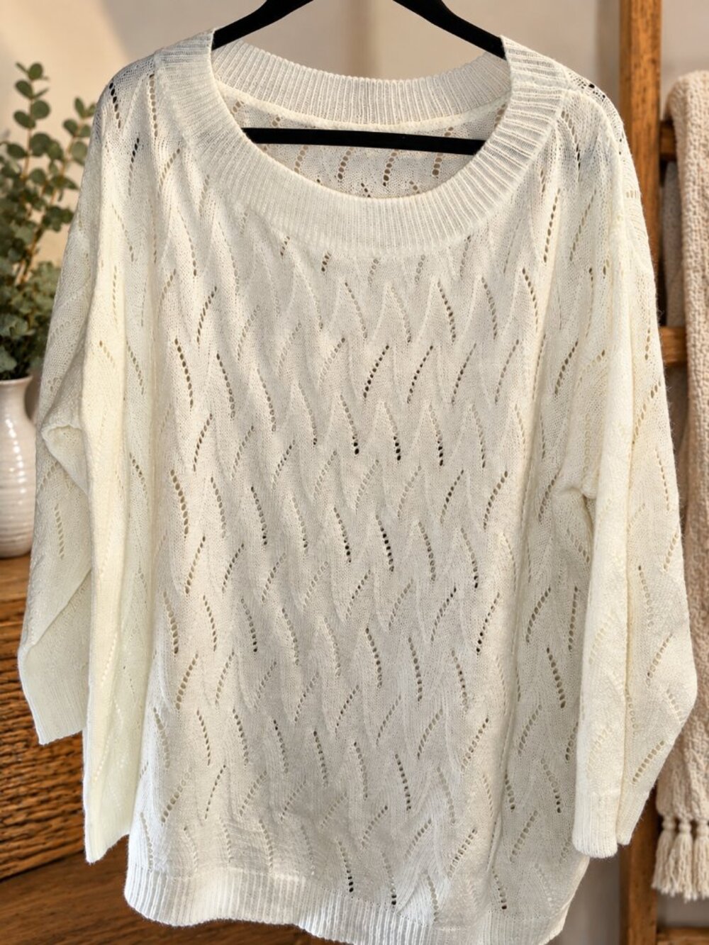 SHEIN Curve 1XL Ivory Open Knit Dolman Sleeve Sweater